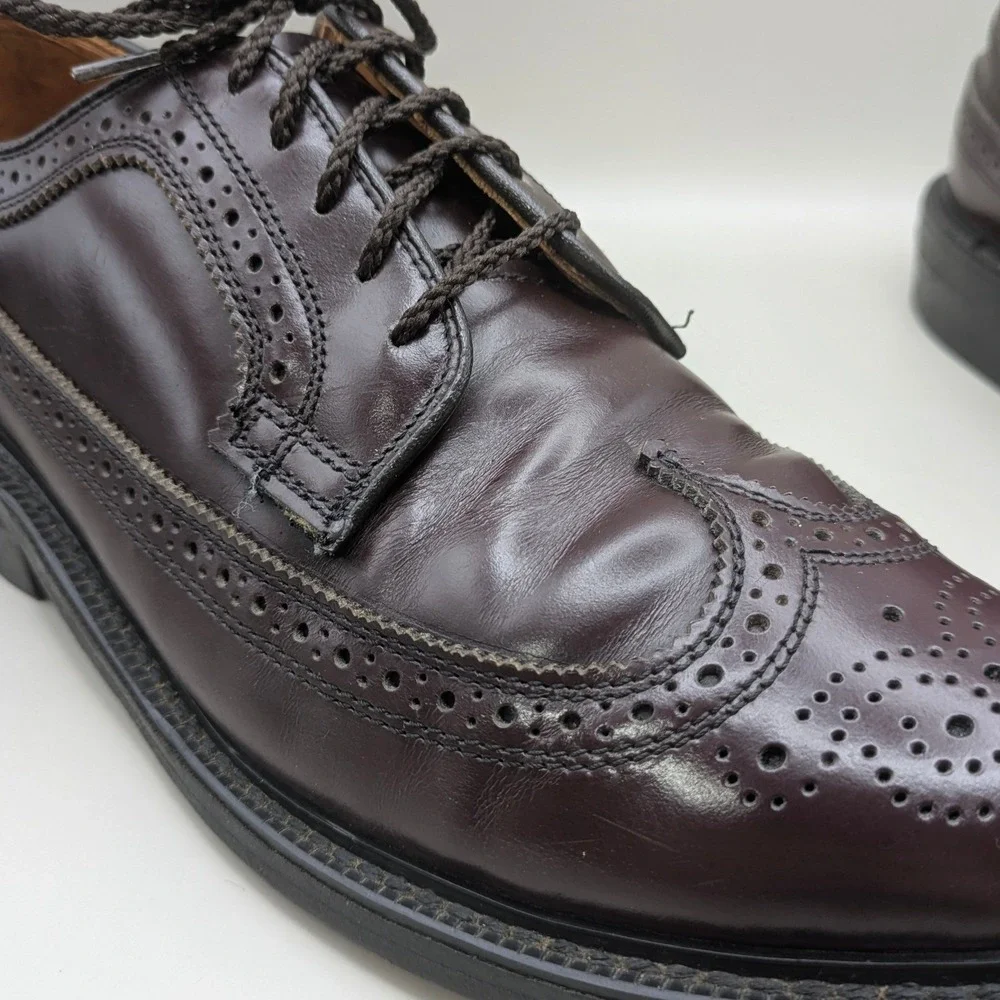 Vtg Dexter Dark Burgandy Wingtip Oxfords 100% Leather Made in the USA Size 8 1/2